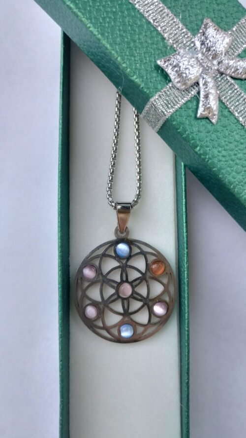 Semilla de la Vida en Acero Quirúrgico con Piedras