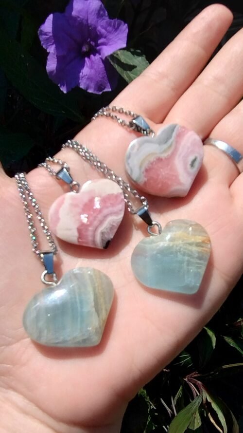 Colgante Corazón Rodocrosita y Ónix Cielo
