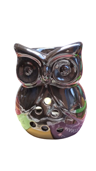 Hornillo búho negro de cerámica esmaltada para aromaterapia y rituales