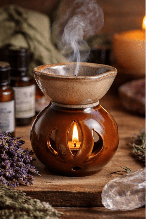 Hornillo calado de cerámica esmaltada de 8 cm para aromaterapia y rituales esotéricos