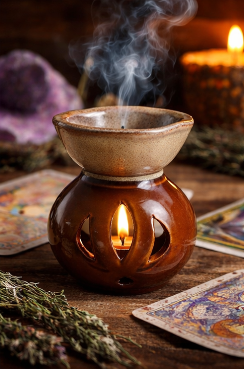 Hornillo calado de cerámica esmaltada de 8 cm para aromaterapia y rituales esotéricos